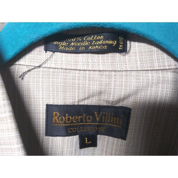 NWOT Men's shirt short sleeve Sz L beige 100% Cotton button up Roberto Villini - Picture 8 of 11